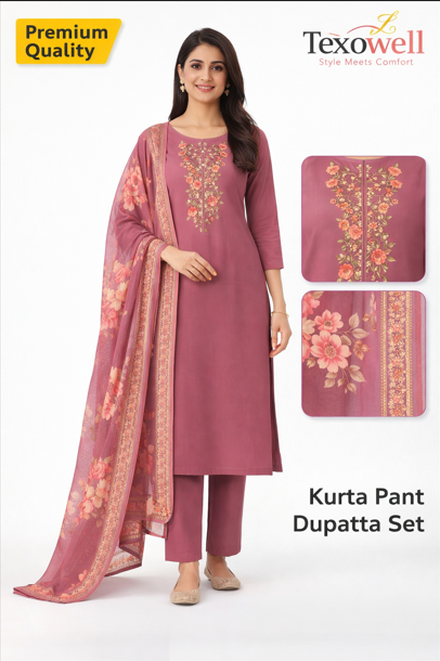 Graceful Mauve Silk Salwar Kameez with Floral Digital Print Dupatta