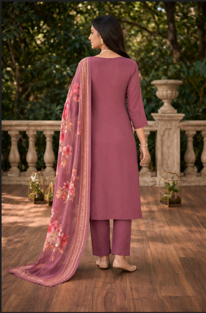 Graceful Mauve Silk Salwar Kameez with Floral Digital Print Dupatta